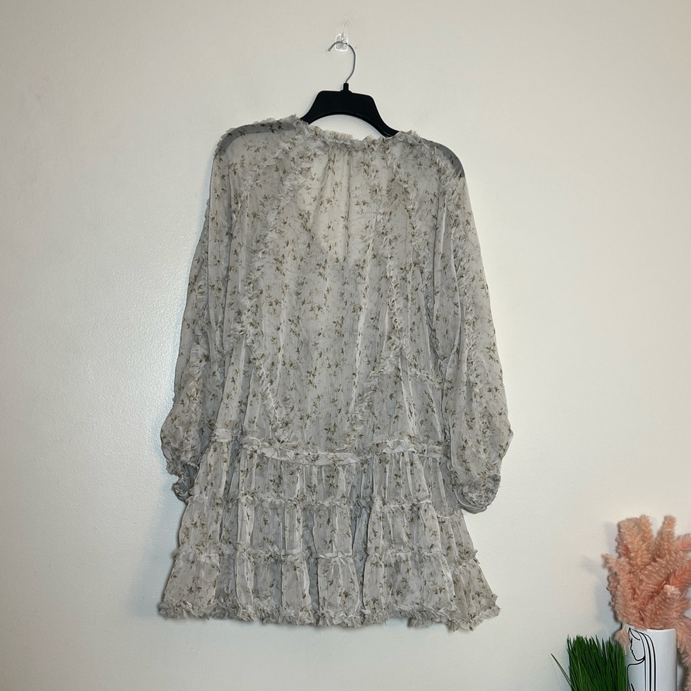 O.P.T Chiffon Floral Ruffle Rhea Long Sleeve Mini Dress Small - Picture 9 of 11